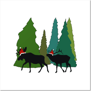 Moose and Elk Play Santa Posters and Art